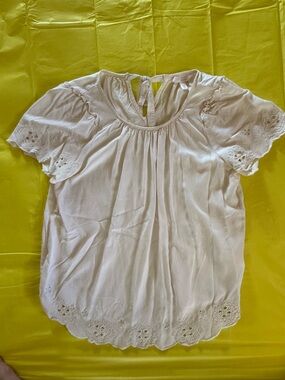 LC Lauren Conrad Cream Eyelet Tie-Back Short Sleeve Blouse